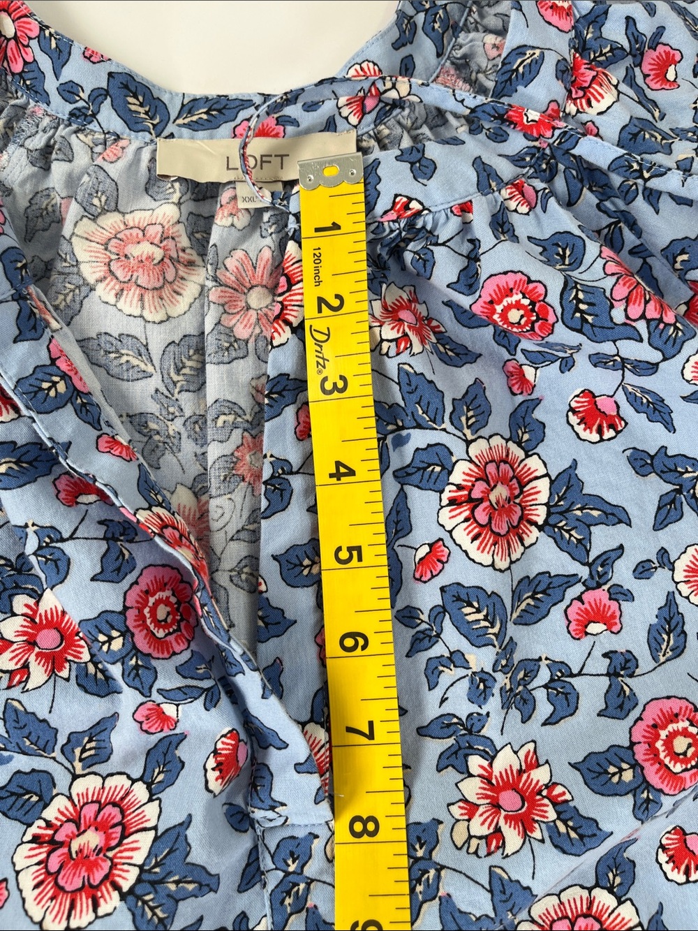LOFT Blue Floral Puff-Sleeve Blouse with Red and Pink Flowers Sz XXL - Picture 5 of 9